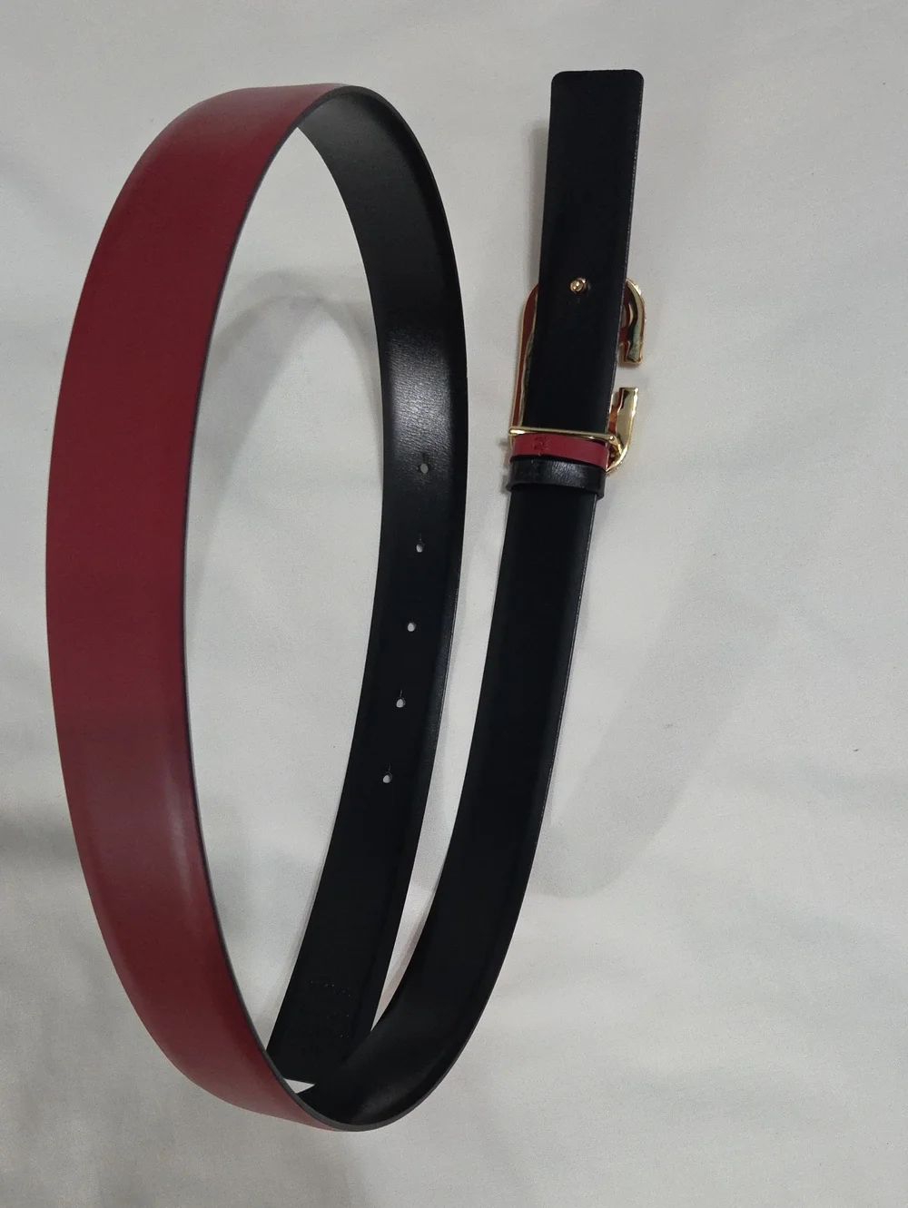 Valentino Garavani Red Black Belt with Gold Crystal Buckle